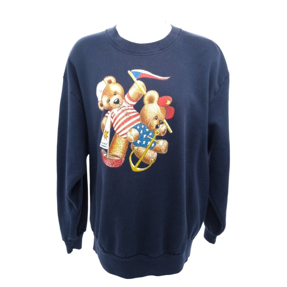 Vintage Gopher Sport Sweatshirt Womens L Navy Pullover Teddy Bear Graphic 90s